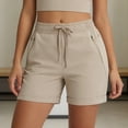 thumbnail image 4 of Miluxas Womens Airy Quick Dry Hiking Shorts Drawstring Elastic Waist Wide Leg Ruffed Shorts with Zipper Pockets for Camping Running Workout Khaki, 4 of 9