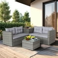 thumbnail image 2 of Rattan Wicker Patio Furniture, 4 Piece Patio Furniture Sofa Sets with Loveseat Sofa, Storage Box, Tempered Glass Coffee Table, All-Weather Patio Conversation Set with Cushions for Backyard Garden Pool, 2 of 12