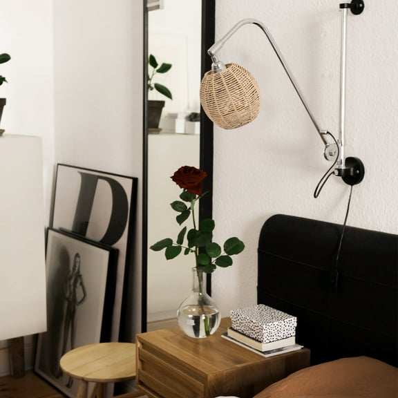 UPOUART Khaki Woven Pendant Lamp Shade Rattan Basket Lampshade for Rustic Home Decor