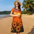 thumbnail image 4 of Picia Sunset Golden Sunflower Field Pattern Women's Short Sleeve Summer Dress Pleated Loose Swing Knee Length Short Sleeve Swing Dresses, 4 of 6