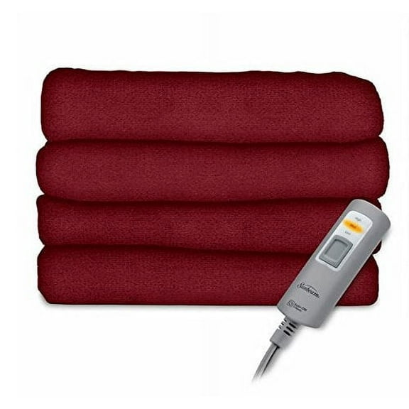 Sunbeam Velvet Plush Electric Heated Throw Blanket 60' x 50' (Red)