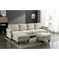 thumbnail image 2 of Convertible Sectional Sofa Couch with Chaise Lounge & Ottoman, Modern U-Shaped Tufted Upholstered Sectional Sofa Set with Scroll Armrests and Wood Legs, 5-Seater Accent Sofa for Living Room, Beige, 2 of 7
