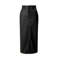 thumbnail image 4 of Women'S High Waist Front Slit Pure Color Simple Style Leather Pencil Skirt Bodycon Midaxi Black S, 4 of 9