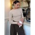 thumbnail image 2 of Womens Crewneck Long Sleeve Shirt Double Lined Basic Tees Side Ruched Going Out Crop Tops Gray S, 2 of 7