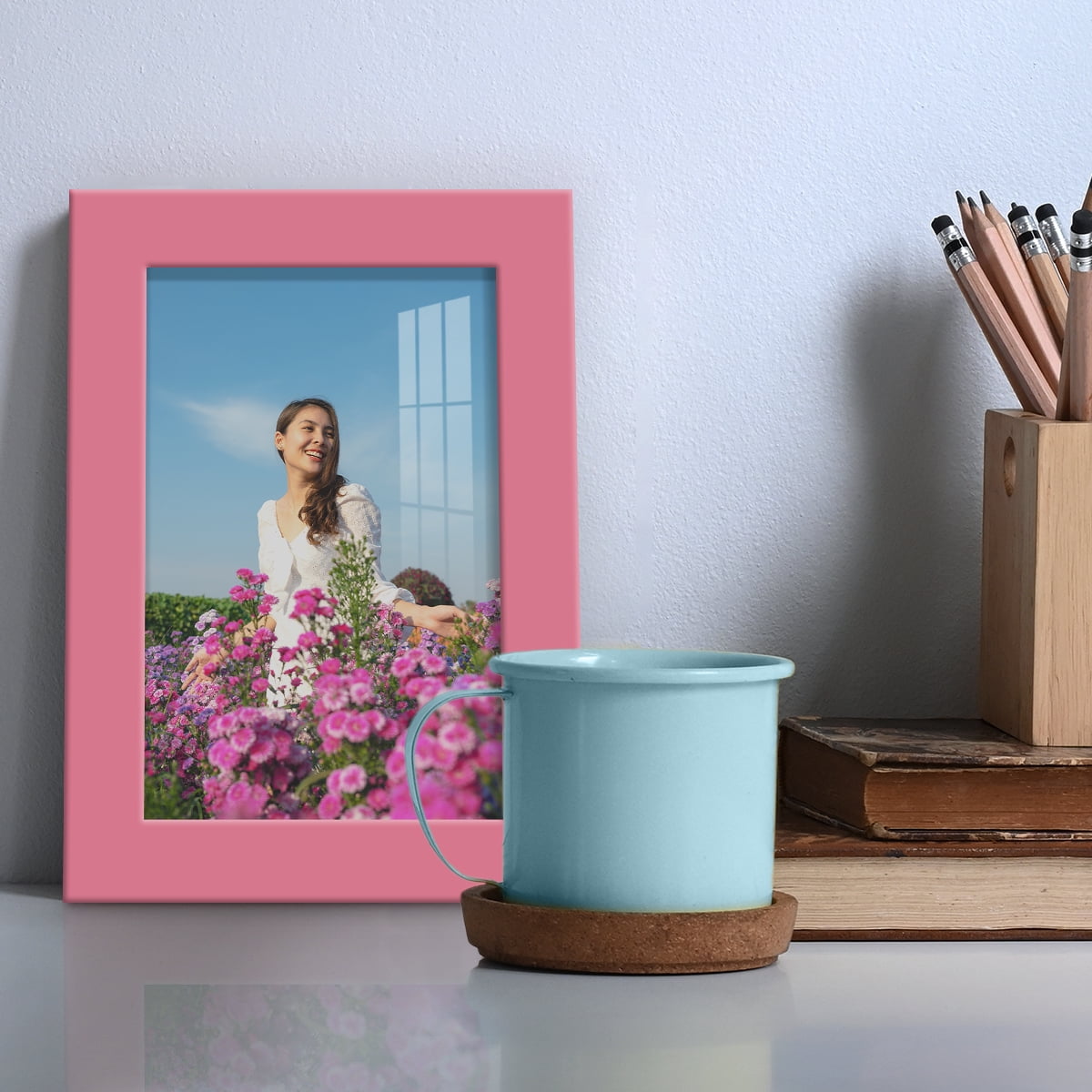 Modern Real Wood 4x6 inch Picture Frame in Hot Pink