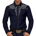 thumbnail image 5 of BUWTTER Mens Shirts Button Down Western Cowboy Long Sleeve Embroidered Slim Fit Casual with Pockets Navy Shirt M, 5 of 5