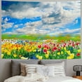 thumbnail image 2 of Fabric Tulip Flower Tapestry Spring Natural Grassland Blue Sky White Cloud Sunshine Wall Hanging Spring Tulip Tapestry for Bedroom Aesthetic Living Room College Dorm Decor, 2 of 6