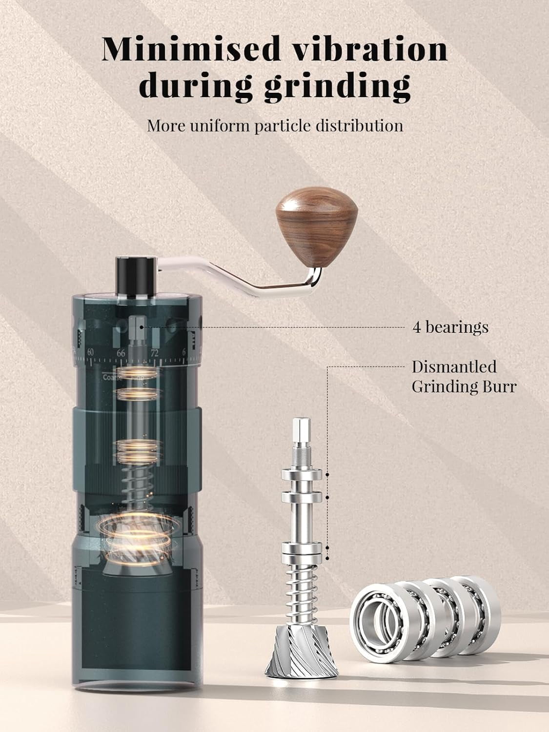 Manual Coffee Grinder with 16μm External Adjustment, Precision Espresso & Pour Over, CNC Stainless Steel Conical Burr, Drill-Compatible Aluminum Body, Portable