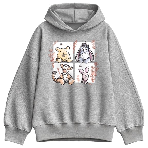 Winnie the Pooh - Character Grid Drawing - Women's Oversized Fleece Hoodie Sweatshirt