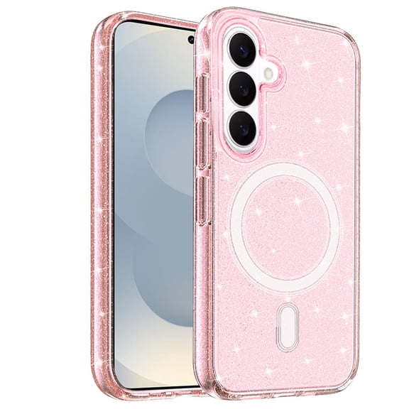 XPM for Samsung Galaxy S26  / S26 Plus Phone Case, MagSafe Compatible Glitter Sparkle Bling Hybrid Case with Magnetic Circle, Slim TPU & Hard PC Frame Cover for Samsung s26 Plus, Galaxy S26  (Pink)