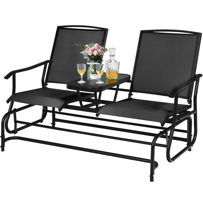Outsunny 2 person outdoor sling fabric double glider rocker chair with table sale
