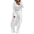 thumbnail image 2 of ZACPNCV Women's 3 Piece Casual Loose Long Sleeved Open Top Sleeveless Top Wide Leg Pants Sports Suit White, 2 of 6