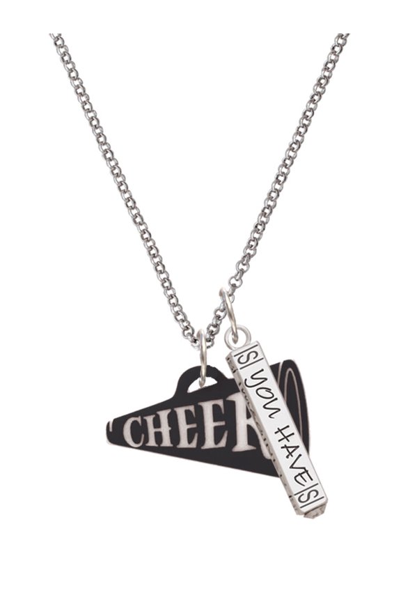Acrylic 1.25" Black Cheer Megaphone Silvertone Live the Life You Have Imagined Bar Charm Necklace, 23"