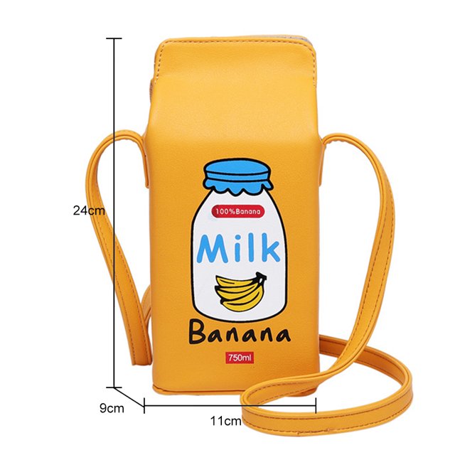 Bolsa de hombro creativos Caja de leche de plátano de teléfono de cuero para mujer (Amarillo) Likrtyny Para Estrenar
