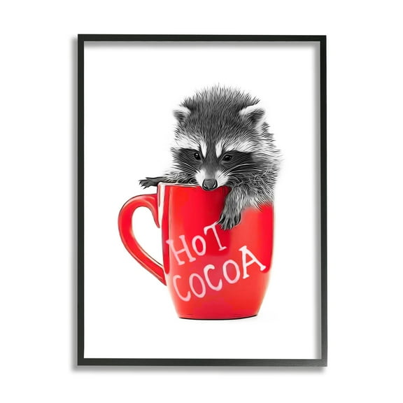 Stupell Industries Raccoon in Cocoa Mug Animals & Insects Painting Black Framed Art Print Wall Art, 11 x 14