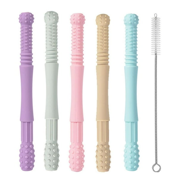 5 Uds Tubos Huecos Para La Dentición, Mordedor De Silicona Suave, Juguetes Para La Dentición Del Bebé Con Cepillo De Limpieza Durante 0-6 Meses