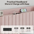 thumbnail image 3 of Yaheetech Velvet Upholstered Bed Frame with Charging Outlets and USB Ports, Queen, Pink, 3 of 7