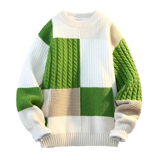 Chandail Tricoté de Noël pour Hommes, Décontracté à Blocs de Couleur, Col Rond