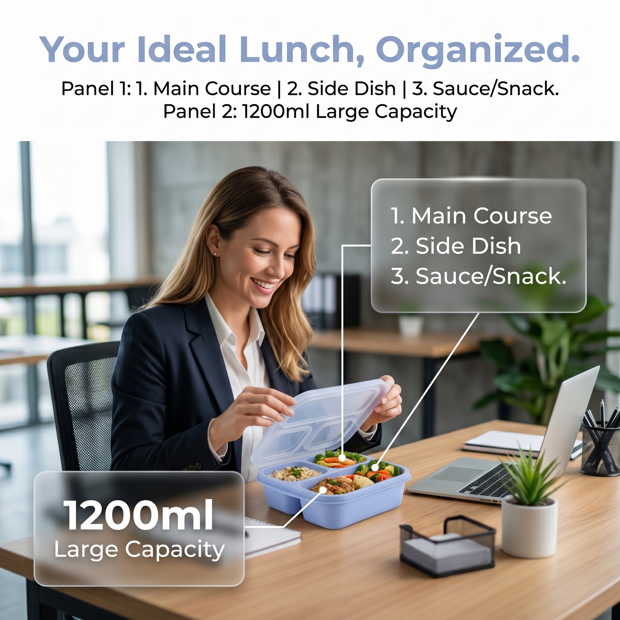 Unique Bargains Wheat Straw Leak-Proof Meal Lunch Bento Box for Work Travel Blue