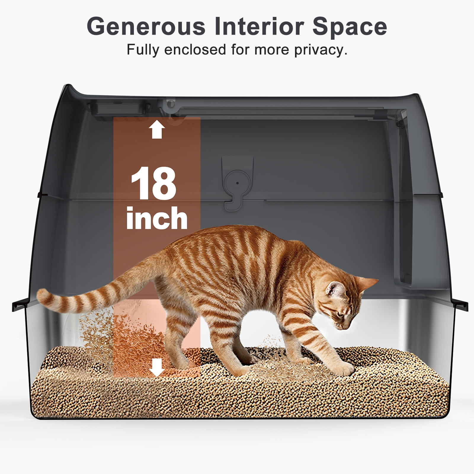 XL Extra Large Stainless Steel Litter Box with Lid, Metal Cat Litter Boxes for Big Cats Enclosed, Metal Litter Box with Litter Scoop Set, Non-Sticky, Anti-Urine Leakage, Dark Gray