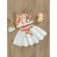 thumbnail image 3 of SAYOO Conjunto de Falda Infantil de 2 Piezas, Camisola de Patchwork con Tirantes de Espagueti con Estampado Floral para Niñas Bebés + Falda de Color Sólido Ahuecada con Cinturón SAYOO Moda, 3 of 8