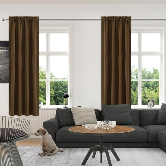 HCBY Solid Modern Blackout Thermal Window Curtains with Rod Pocket - 100%Polyester Fabric for Bedroom, Living Room or Kitchen(Brown,84"x38")
