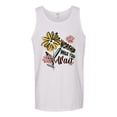thumbnail image 2 of Wild Bobby Worship While You Wait Sunflower Pink and Yellow Inspirational/Christian Men Tank Top, White, Small, 2 of 6