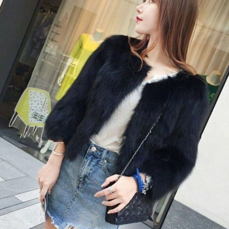 Danceemangoo Korean Fashion Faux Fur Jacket Women Winter High Quality Faux Rabbit Fur Coat Woman Soft Thick Furry Short Jackets, Adult Unisex, Size