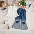 thumbnail image 5 of XINXIAOO Toddler Girls Clothes Sleeveless Shirt Flare Jeans Pant Outfits for Girl Bell Bottom Kids Girls Clothing Set Summer Fall Fashion Outfits 4T, 5 of 8