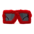 thumbnail image 4 of Womens Funky Fur Covered Squared Rectangle Oversize Sunglasses Red Black, 4 of 4
