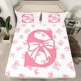 thumbnail image 2 of jejeloiu Monogrammed S Twin Sheet Sets,Cute Bowtie Bow Twin Fitted Sheet,Pink White Bowknot Flat Sheet,Microfiber Room Decorative,3-Piece, 2 of 7