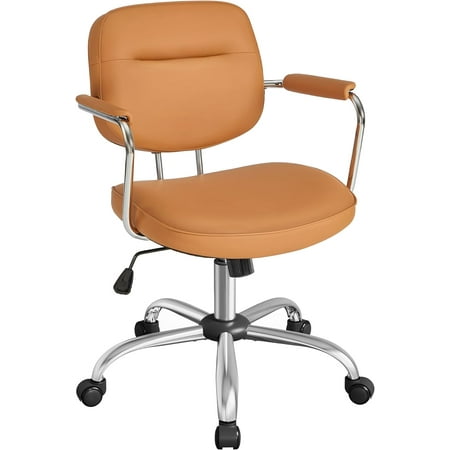 VASAGLE Office Chair, Desk Chair, Vanity Chair with Back, Individual Armrest Structure, Synthetic Leather, Adjustable Height, for Home Office, Caramel Brown UOBG033K02