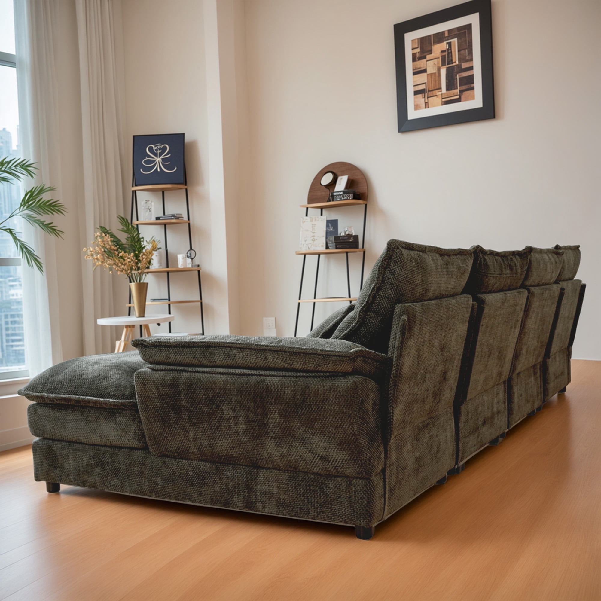 SOULART 110" Cloud Sofa, Black-Gray U Shaped Sectional Couches For Living Room, Modular Couch With Chaise