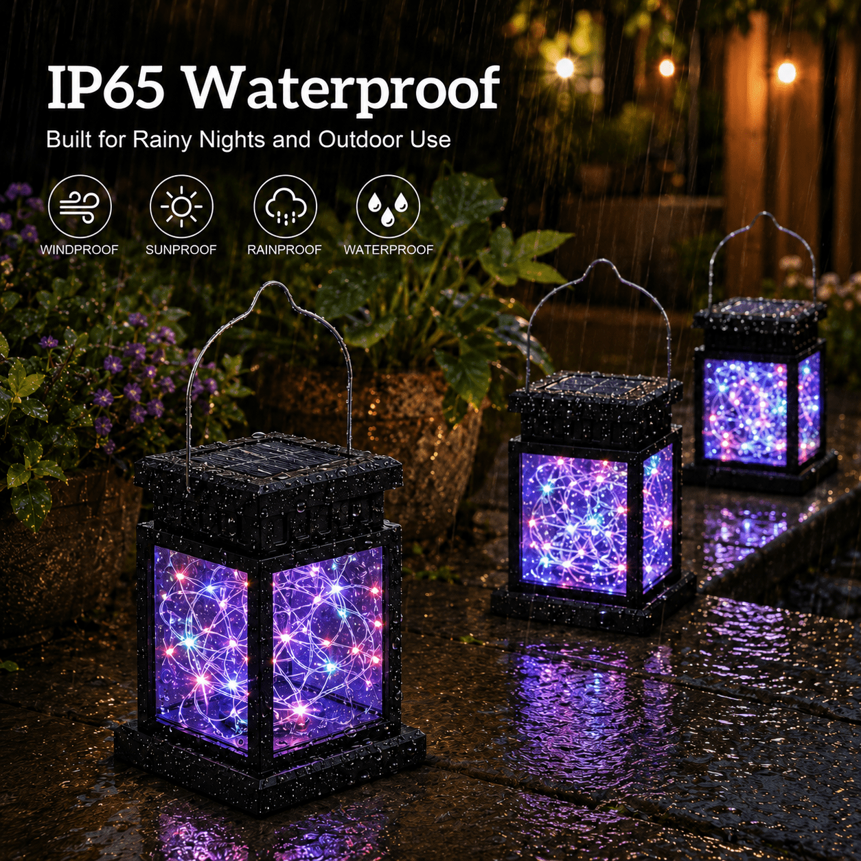 MEHOOM 4 Pack Outdoor Solar Lanterns Colorful, 40 LED Fairy Lights Hanging Decorative Garden Lights, Waterproof Solar Powered Lights for Patio, Yard, Balcony, Christmas Decorations Outdoor