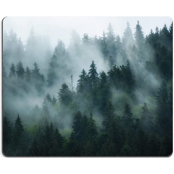 Mouse Pad, Square Personalized Computer Mouse Pads with Natural Design, Washable Mouse Mat with Lycra Cloth, Gaming Office Home Non-Slip Rubber Base Mousepad, Misty Forest 9.5"x7.9"x0.12" Inch