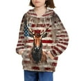 thumbnail image 3 of Xoenoiee Kids Pullover Sweatshirt Long Sleeve Hoodies Hooded Playwear with Front Kangaroo Pocket for Boys Girls Workout Walk Travel, Vintage American Flag Elk Pattern, L, 3 of 7