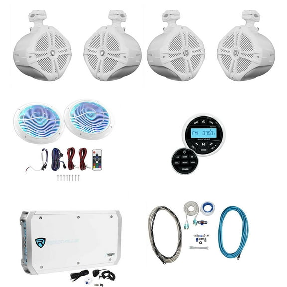 Rockville Marine Bluetooth Receiver (4) 8" Wakeboards (2) LED Speakers 6Ch Amp