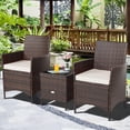 thumbnail image 3 of unbranded 3 Pieces Patio Rattan Furniture Set, Outdoor Wicker Cushioned Sofa with Tempered Glass Tabletop, Rattan Conversation Set for Porch Yard Balcony Backyard Pool, White, 3 of 9