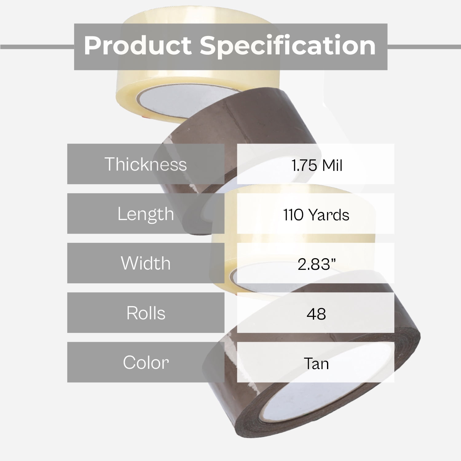 Shield Tape Packing Tape, 2.83 Inch x 110 Yards 48 Rolls, 1.75 Mil, 3 Inch Core