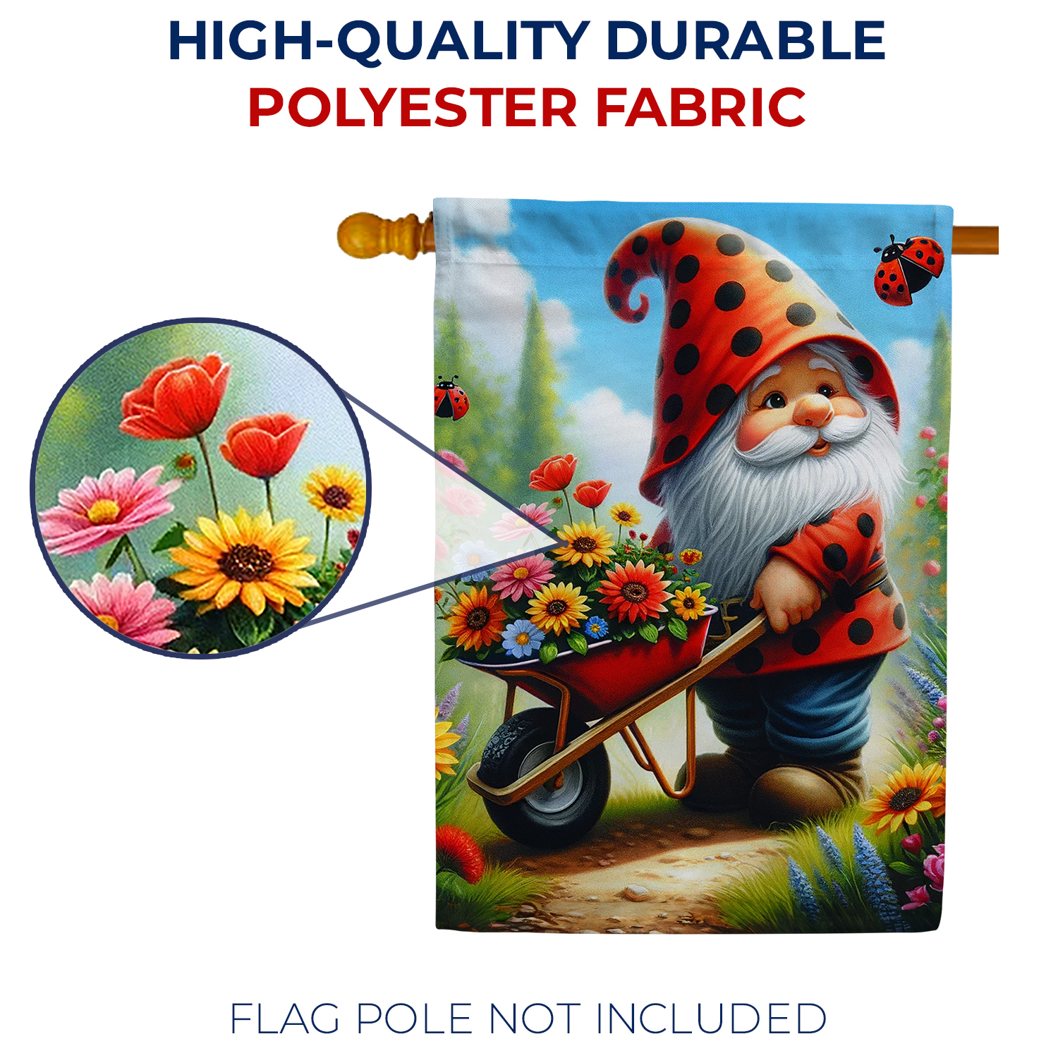 America Forever Garden Gnome House Flag 28 x 40 inch Double Sided Gnome Wheelbarrow Flowers Spring Summer Seasonal Outdoor Yard Decorative Flag