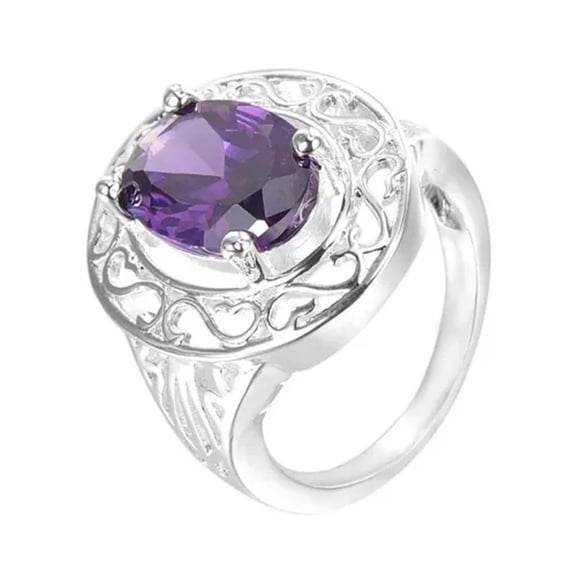 QQTDFG Men/Women Jewelry 925 Sterling Silver Plated Amethyst CZ Fashion Size 8 Ring F60-Purple