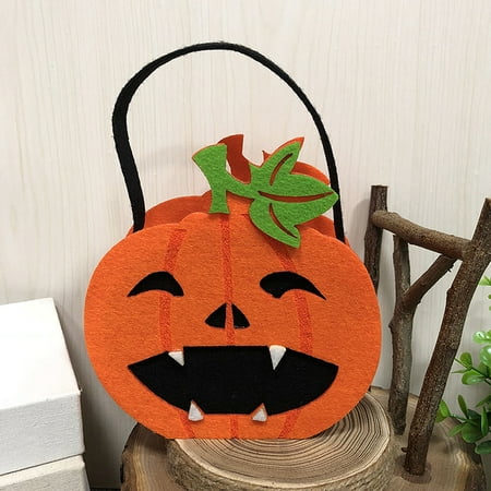 Halloween Non-Woven Candy Bag Trick or Treat Kids' Candy Bucket with Handle Halloween Party Costumes Supplies Decoration--Pumpkin