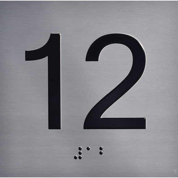 12TH Floor Elevator Jamb Plate Sign with Braille and Raised Number-Elevator Floor Number Sign(Silver)