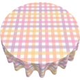 thumbnail image 3 of Spring Round Tablecloth 60 Inch Pink Plaid Easter Fabric Gingham Table Cloth Decorative Washable Spillproof Wrinkle Free Spring Multicolor Checkered Table Cover for Indoor Outdoor Home Decor Party, 3 of 6