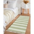 thumbnail image 3 of Sage Green Striped Entryway Runner Rug 2x4ft,Modern Farmhouse Sage Green White Stripes Washable Woven Living Room Hallway Bedroom Kitchen Carpet with Tassels,Indoor Outdoor Door Mat for Entryway, 3 of 5