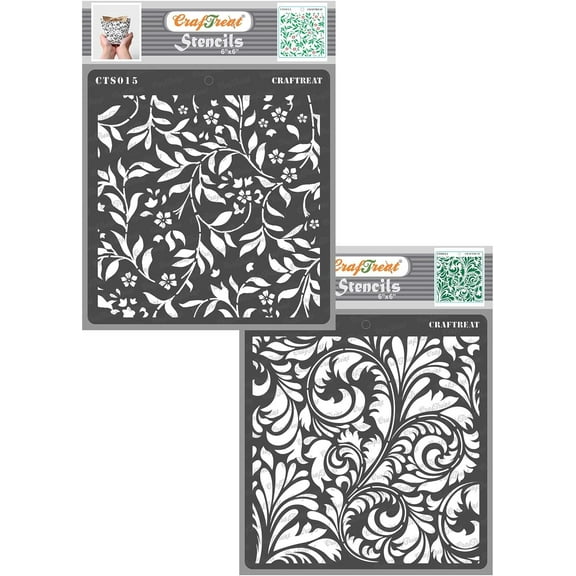 CrafTreat Flourish 2 and Flourish Background Stencil for Painting - 2 Pcs - 6"x6" Each