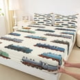 thumbnail image 4 of Castle Fairy Watercolor Train Set Bed Sheets 4pcs for Boys, Retro Engine Print King Sheets for Bedroom, Blue Brown, 4 of 6