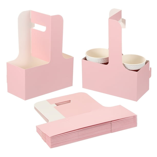 Uxcell 2 portavasos con asa, soporte para tazas de café de papel kraft para llevar, portátiles desechables rosas/blancos