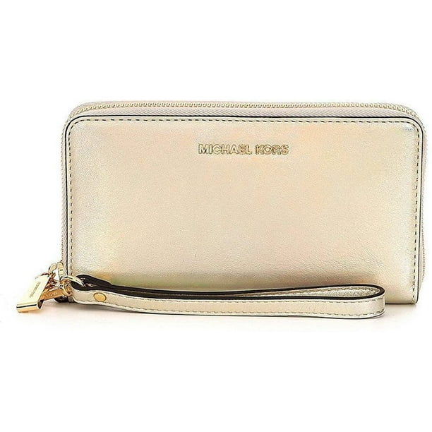 Michael Kors Large Flat Pale Gold Leather Multifunction Phone Case Wristlet  