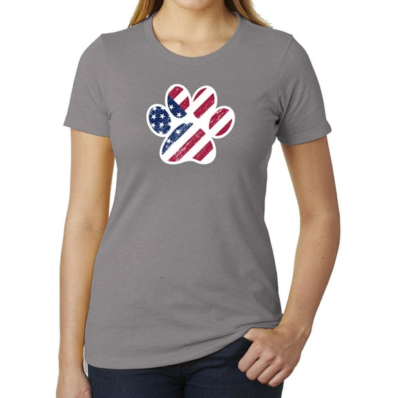 American Flag Dog Paw, Women's Graphic T-shirts, 4th of July T-shirts - Heather Grey MH200WPATRIOT S4 XS